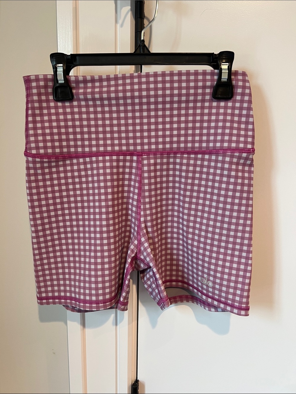 ALO Yoga Pink Gingham Bike Shorts